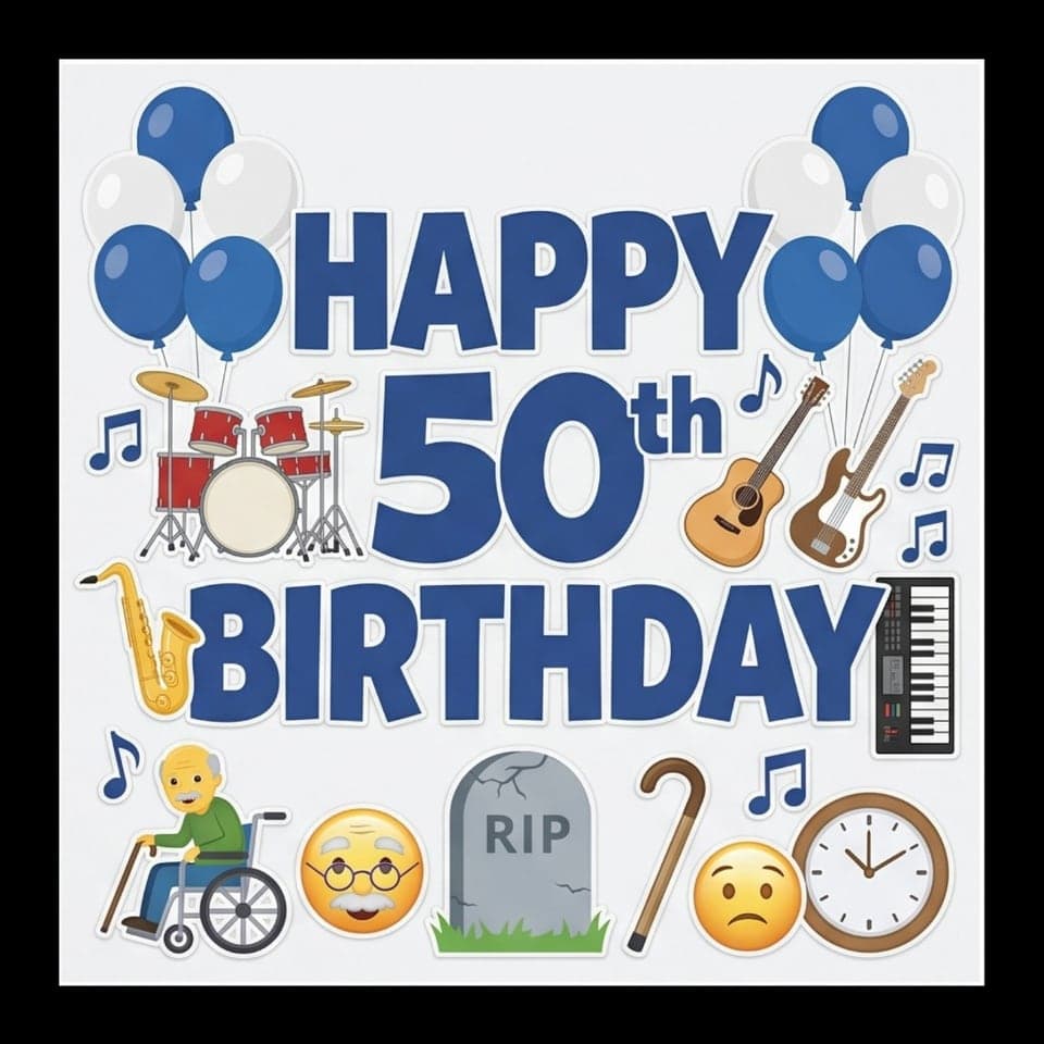 50th birthday yard card display with music theme